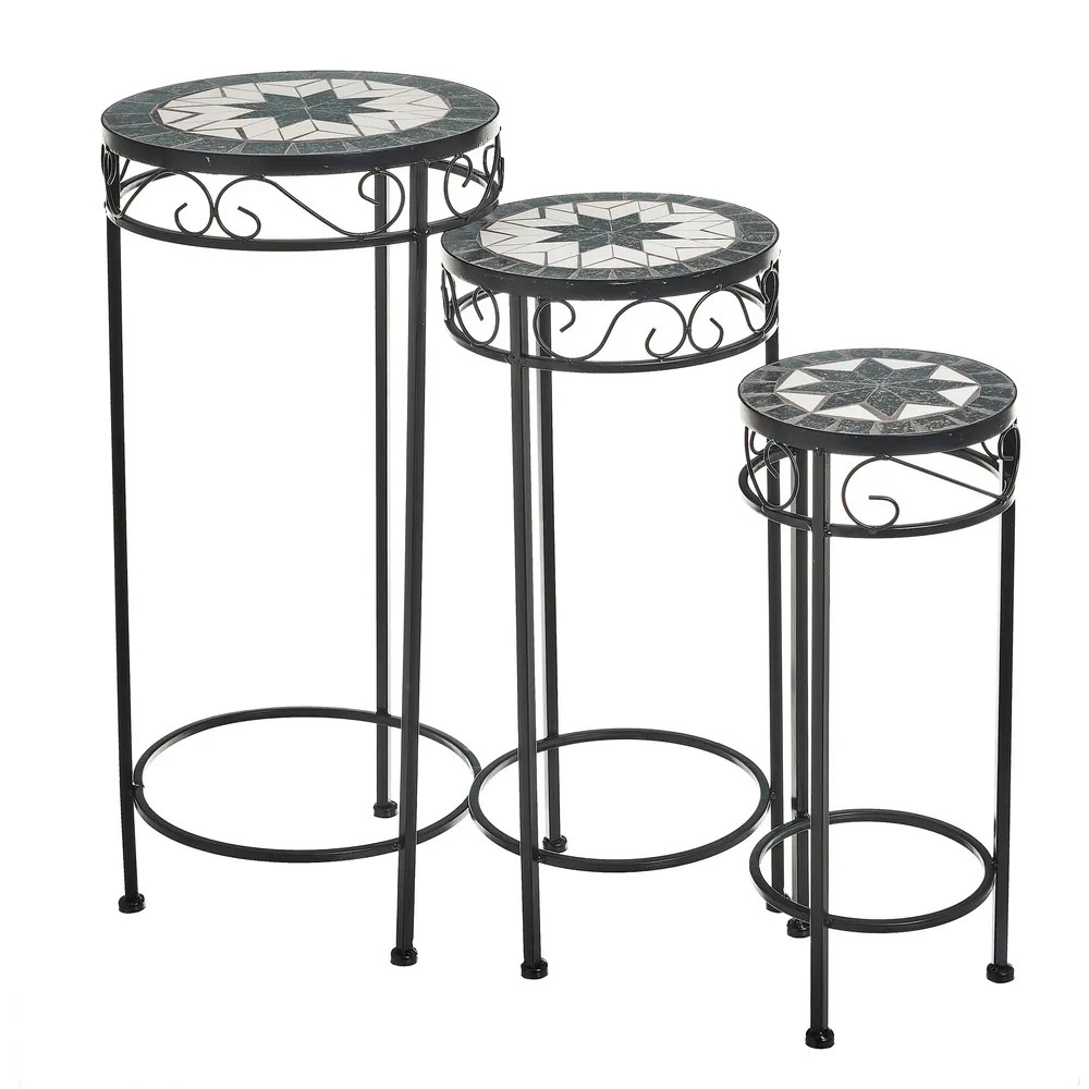 Tavolino da giardino,Set di 3,Metallo nero, rotondo,Adatto per patio, terrazza, tavolo laterale da interno 30x30x66 CM