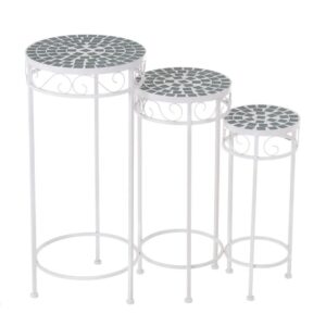 Tavolo rotondo in metallo,Bianco, set di 3,Adatto per giardini, balconi, terrazze, ecc 30x30x66 CM