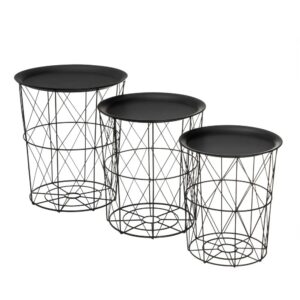 S/3 Tavolino in metallo,Cestino in metallo, nero con vassoio rimovibile,per il soggiorno e la camera da letto. 40x40x44CM 1u/c