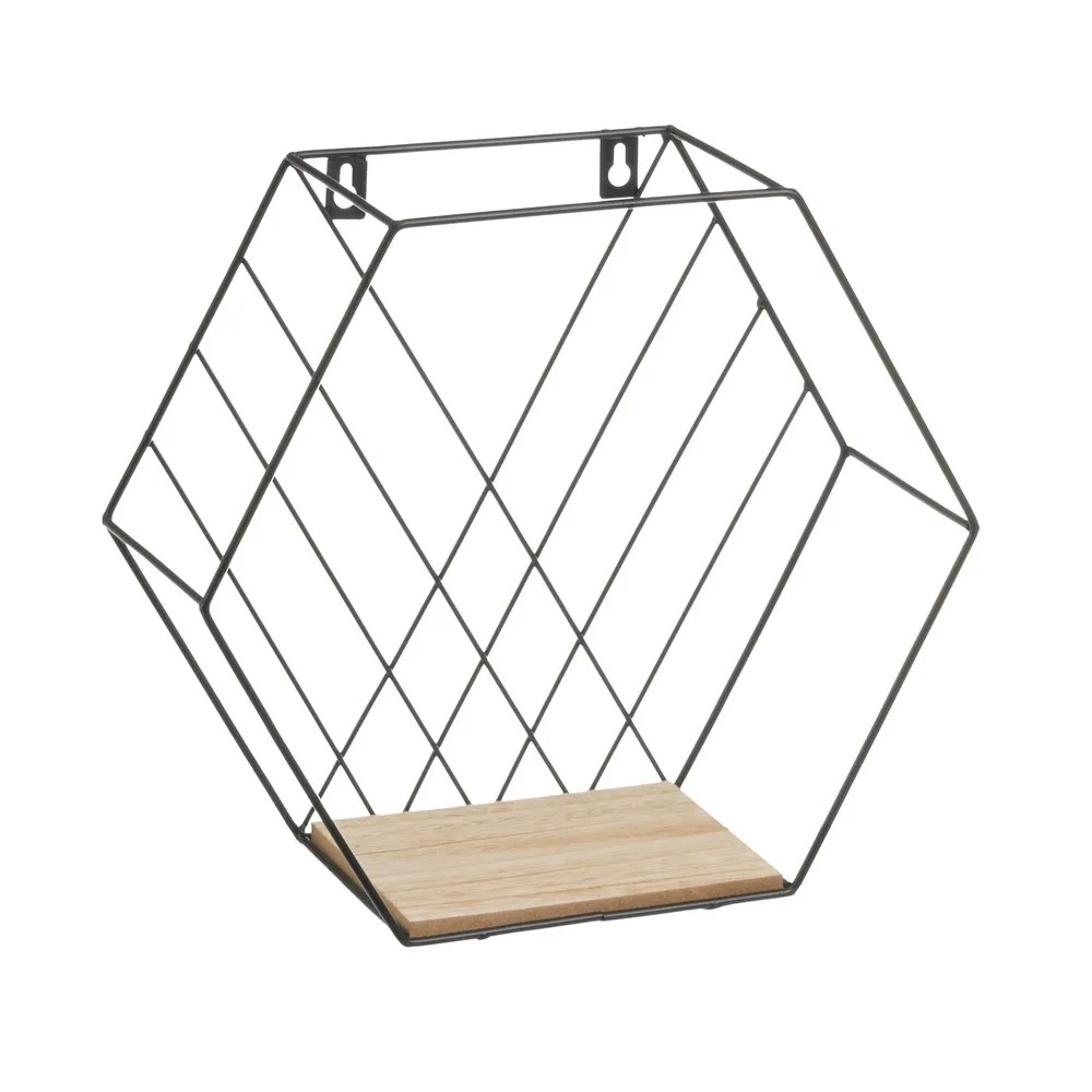 Mensola a muro esagonale,Nero metallo- MDF, set di 3,Per ristoranti, bar 31x13 x 28 CM 1u/c - immagine 2