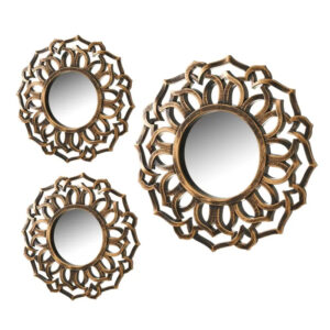 S/3 Specchio a parete, antico oro PP Specchio, Specchio decorativo per corridoio