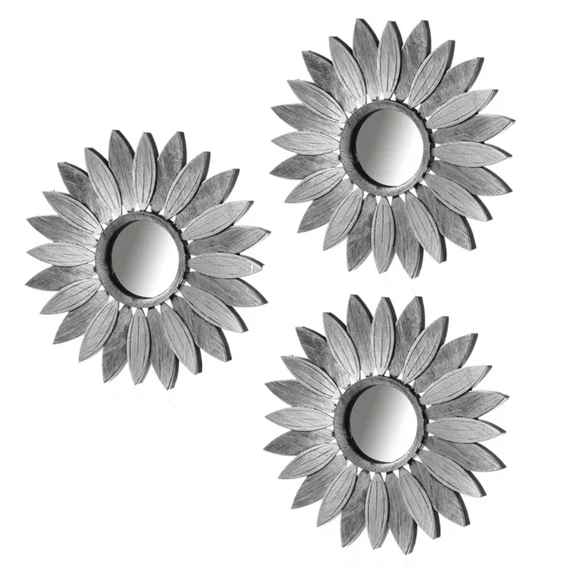 S/3 Specchi da parete, Specchio PP, Argento, Specchio decorativo per il soggiorno 26 X 1,50 X 26 CM