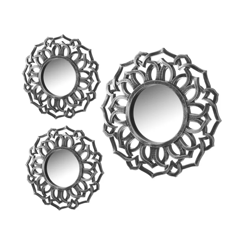 S/3 Specchio a parete, Specchio PP argento, Specchio da parete per piccoli spazi