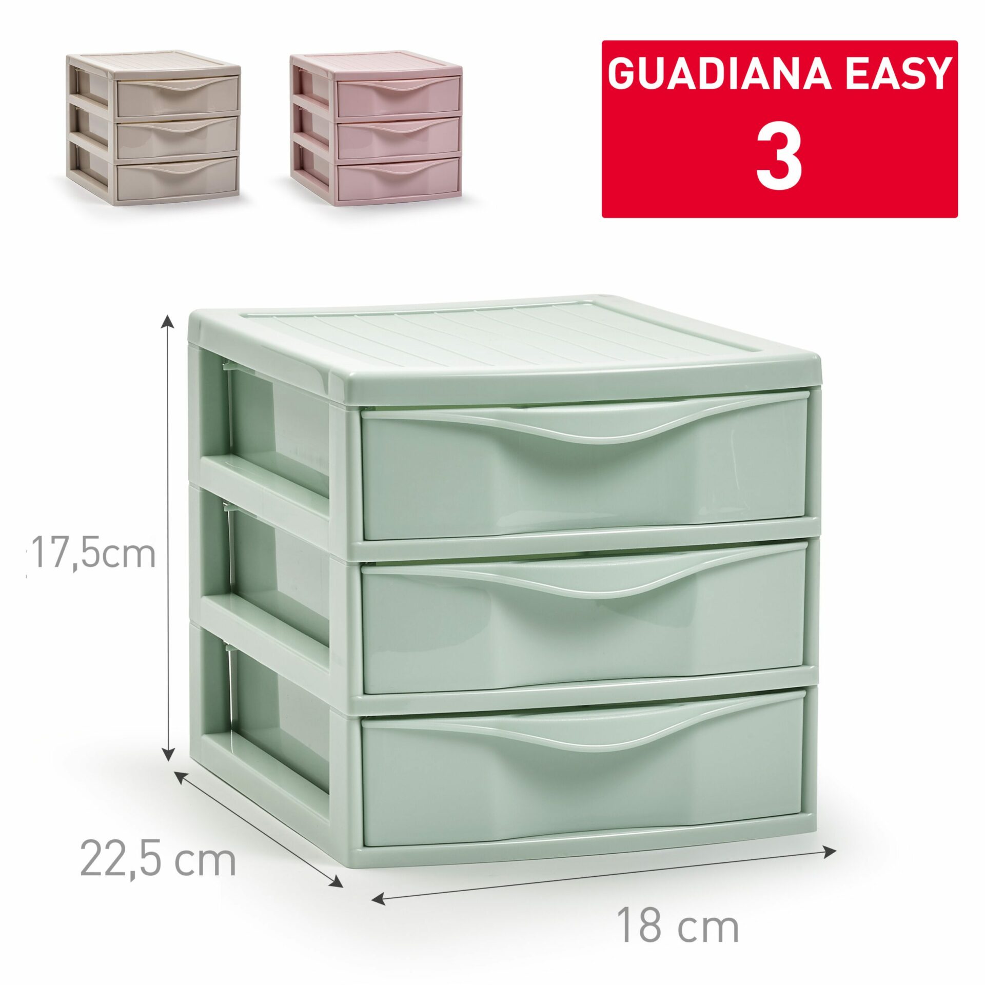 Cassettiera in plastica a 3 cassetti, disponibile in 3 colori, adatta per riporre cosmetici e prodotti per la cura personale,ecc