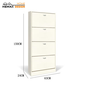 Scarpiera salvaspazio 4 cassetti con ante a ribalta bianco caldo 63x24x150cm