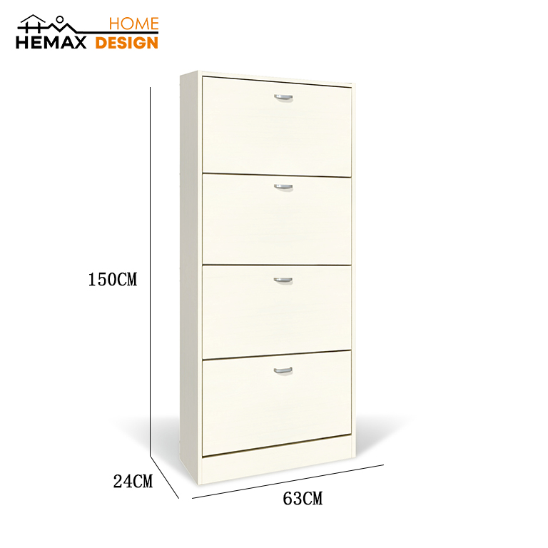 Scarpiera salvaspazio 4 cassetti con ante a ribalta bianco caldo 63x24x150cm