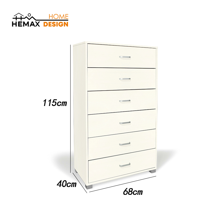 Cassettiera Salvaspazio Multiuso 6 Cassetti Bianco Caldo 60x40x115 cm