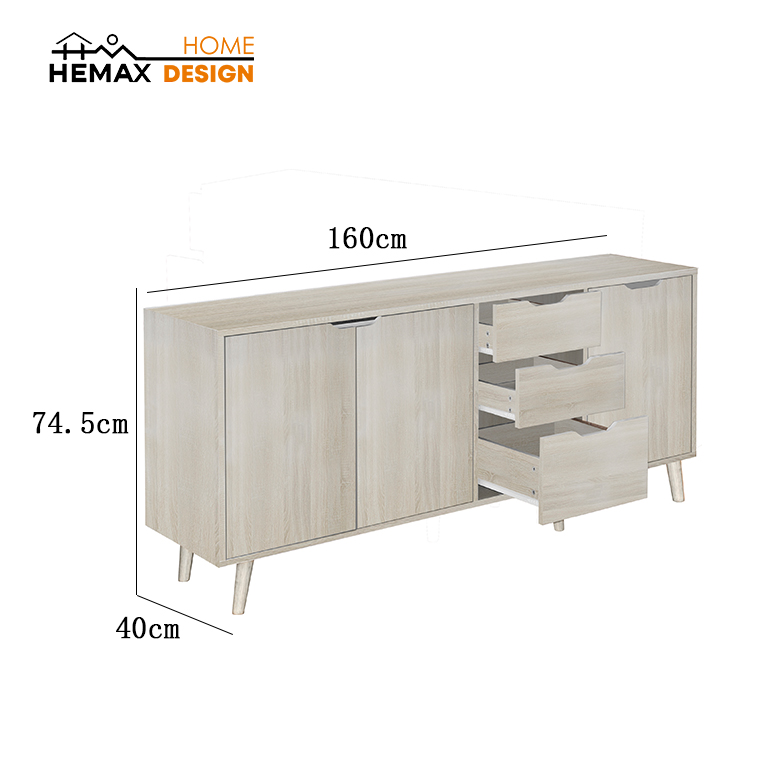 Credenza 3 ante e 3 cassetti per cucina e soggiorno 160x40x74.5 cm 2 colori disponibili