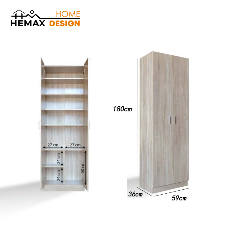 Mobile Multiuso 6 Ripiani con Vano Porta Oggetti Ingombranti e 2 Ante 2 Colori disponibili 59x36x180 cm