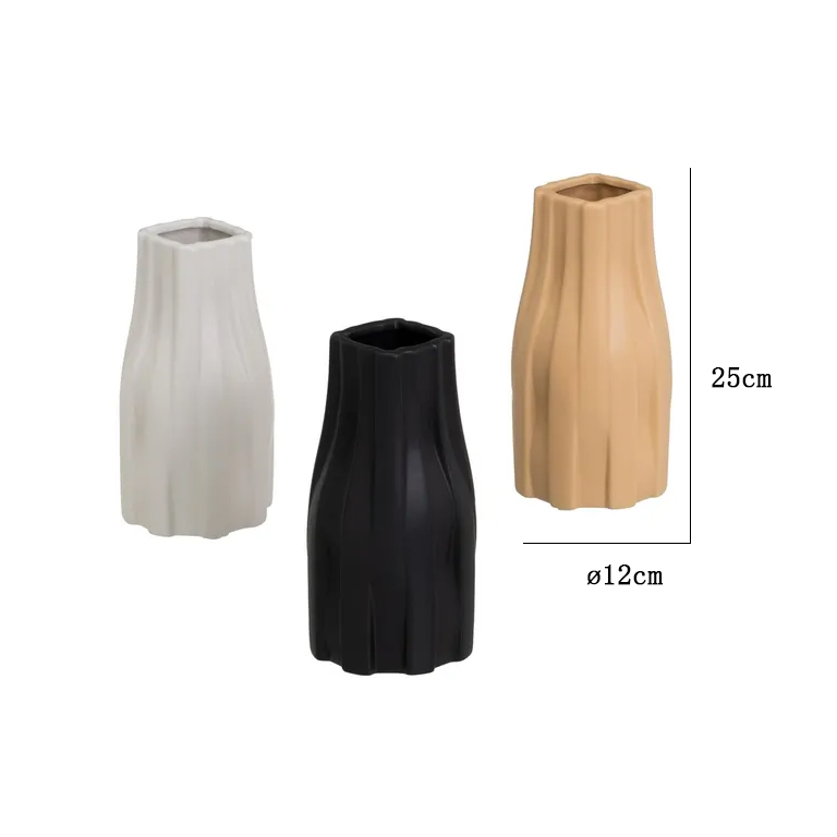 Vaso ceramica,3 colori 12x12x25cm