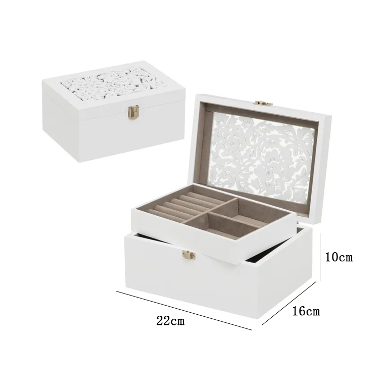 Portagioie MDF-cristallo bianco 22x16x10cm