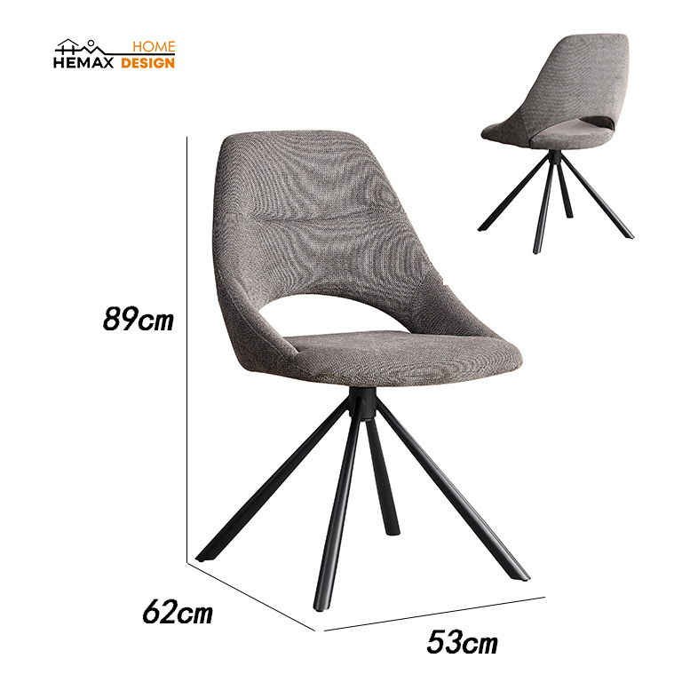 Sedia conny grigio scuro in tessuto antimacchia con gambe nere – elegante e versatile per sala da pranzo, ufficio e soggiorno (53x62x89 cm)