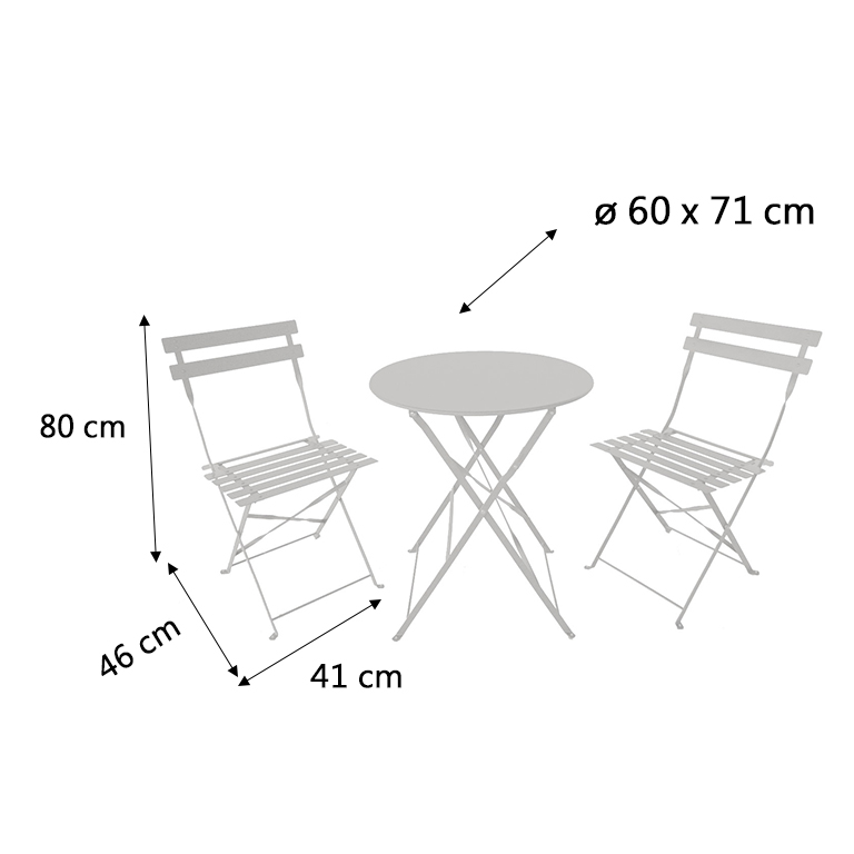Set tavolino chianalea in ferro 60x71cm e 2 sedie 41x46x80cm,3 colori
