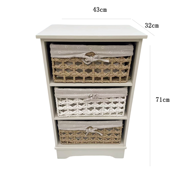 Daniela cassettiera 3 cestini bianca 43x32x71cm