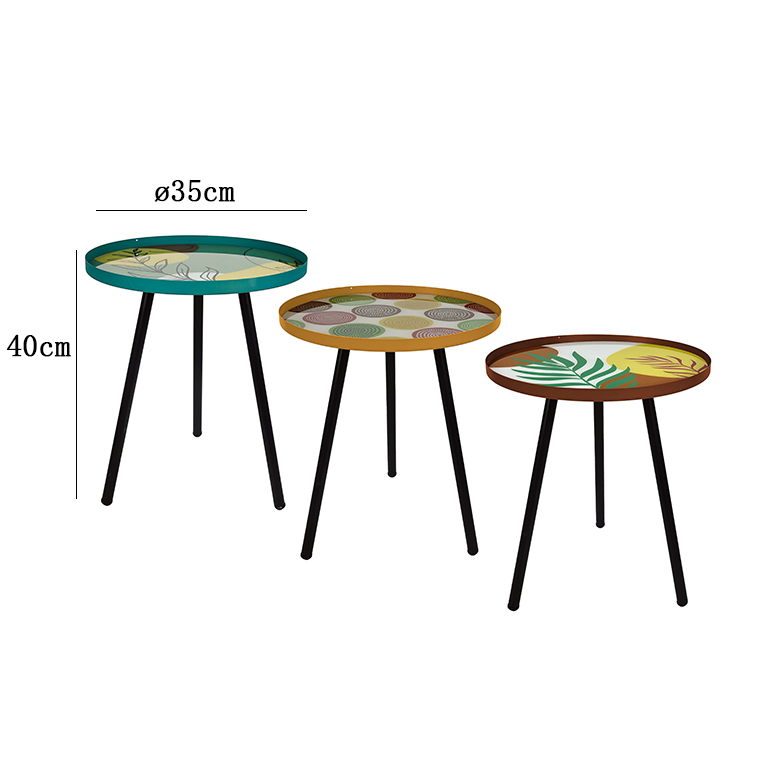 Tavolino tondo shanti in col ass terracotta, ottanio, senape 35x40cm