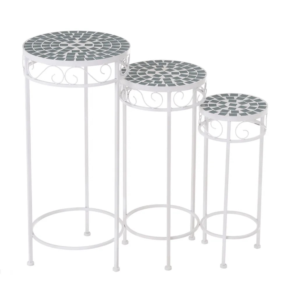 Tavolo rotondo in metallo,Bianco, set di 3,Adatto per giardini, balconi, terrazze, ecc 30x30x66 CM