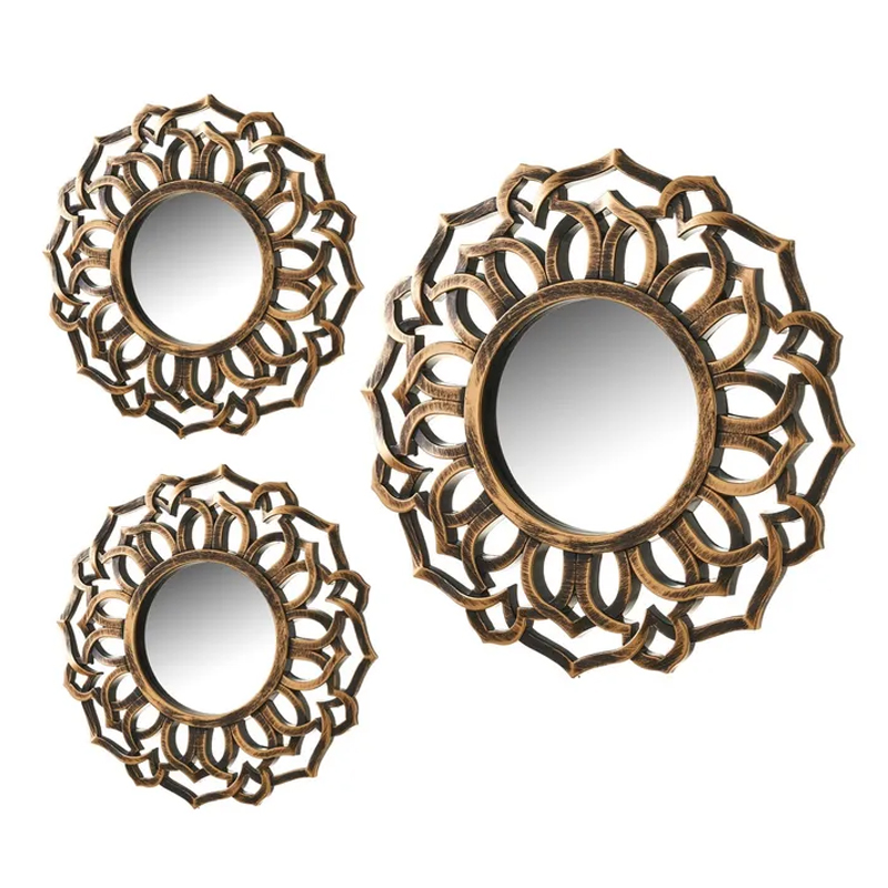 S/3 Specchio a parete, antico oro PP Specchio, Specchio decorativo per corridoio