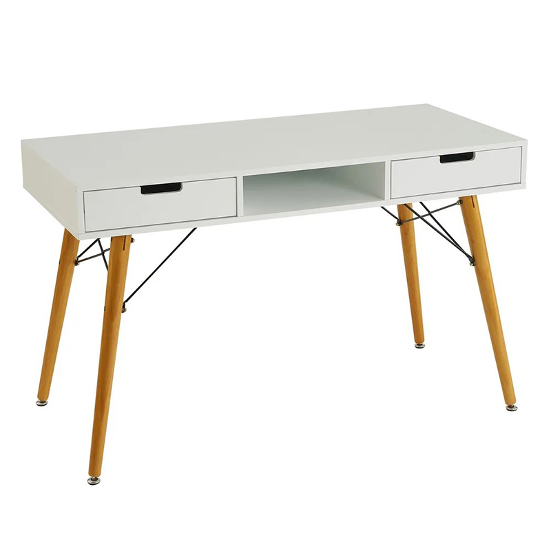 Scrivania,Bianco, 2 cassetti, Gambe di legno,Scrivania moderna per l’home office 120x55x75 CM 1u/c